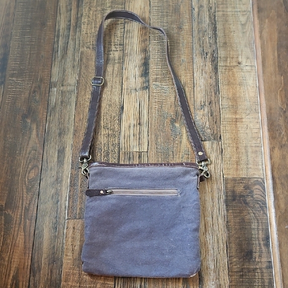 Myra Bag Brown Cream & Blue Aztec Print/ Calf Hair/ Cow Print Crossbody Bag - Picture 3 of 8